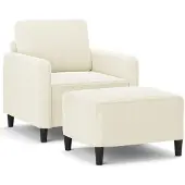 Syfax Sillón con taburete terciopelo crema 60 cm