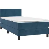 Syfax Cama box spring con colchón terciopelo azul oscuro 90x200 cm