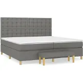 Syfax Cama box spring con colchón tela gris oscuro 200x200 cm