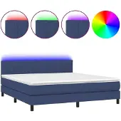 Syfax Cama box spring colchón y luces LED tela azul 180x200 cm