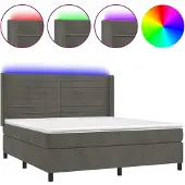 Syfax Cama box spring colchón y LED terciopelo gris oscuro 160x200 cm