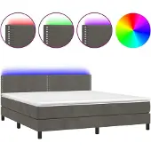 Syfax Cama box spring colchón y LED terciopelo gris oscuro 180x200 cm
