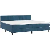 Syfax Cama box spring con colchón terciopelo azul oscuro 200x200 cm