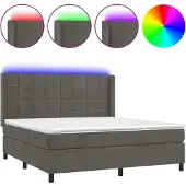 Syfax Cama box spring colchón y LED terciopelo gris oscuro 160x200 cm