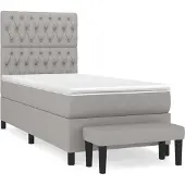 Syfax Cama box spring con colchón tela gris claro 90x200 cm
