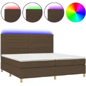 Syfax Cama box spring colchón luces LED tela marrón oscuro 200x200 cm