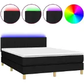 Syfax Cama box spring colchón y luces LED tela negro 140x190 cm