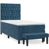 Syfax Cama box spring con colchón terciopelo azul oscuro 80x200 cm