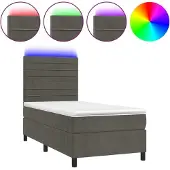Syfax Cama box spring colchón y LED terciopelo gris oscuro 80x200 cm