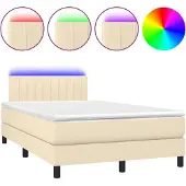 Syfax Cama box spring con colchón y LED tela crema 120x200 cm
