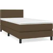 Syfax Cama box spring con colchón tela marrón oscuro 100x200 cm