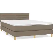 Syfax Cama box spring con colchón tela gris taupe 140x200 cm