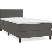 Syfax Cama box spring con colchón terciopelo gris oscuro 100x200 cm