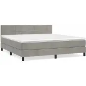 Syfax Cama box spring con colchón terciopelo gris claro 160x200 cm