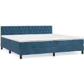 Syfax Cama box spring con colchón terciopelo azul oscuro 200x200 cm