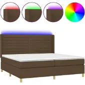Syfax Cama box spring colchón luces LED tela marrón oscuro 200x200 cm
