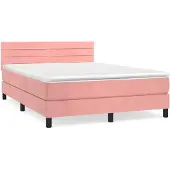 Syfax Cama box spring con colchón terciopelo rosa 140x190 cm