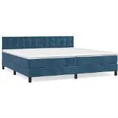 Syfax Cama box spring con colchón terciopelo azul oscuro 200x200 cm