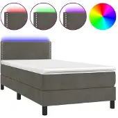 Syfax Cama box spring colchón y LED terciopelo gris oscuro 100x200 cm
