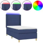 Syfax Cama box spring colchón y luces LED tela azul 90x190 cm
