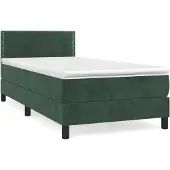 Syfax Cama box spring con colchón terciopelo verde oscuro 100x200 cm