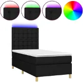 Syfax Cama box spring colchón y luces LED tela negro 100x200 cm