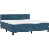 Syfax Cama box spring con colchón terciopelo azul oscuro 160x200 cm