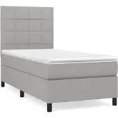 Syfax Cama box spring con colchón tela gris claro 100x200 cm