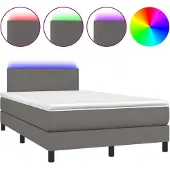Syfax Cama box spring colchón y LED cuero sintético gris 120x200 cm