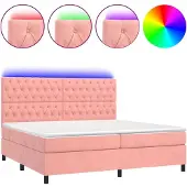 Syfax Cama box spring colchón y LED terciopelo rosa 200x200 cm