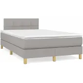 Syfax Cama box spring con colchón tela gris claro 120x200 cm