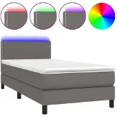 Syfax Cama box spring y colchón LED cuero sintético gris 80x200 cm