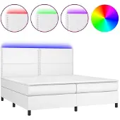 Syfax Cama box spring colchón y LED cuero sintético blanco 200x200 cm