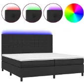 Syfax Cama box spring colchón y LED cuero sintético negro 200x200 cm