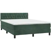Syfax Cama box spring con colchón terciopelo verde oscuro 140x190 cm