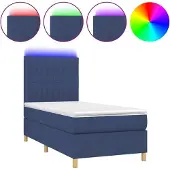 Syfax Cama box spring colchón y luces LED tela azul 80x200 cm