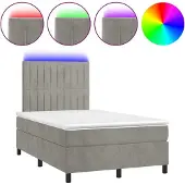 Syfax Cama box spring colchón y LED terciopelo gris claro 120x200 cm