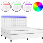 Syfax Cama box spring colchón y LED cuero sintético blanco 200x200 cm
