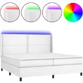 Syfax Cama box spring colchón y LED cuero sintético blanco 200x200 cm