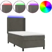 Syfax Cama box spring colchón y LED terciopelo gris oscuro 100x200 cm