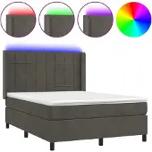 Syfax Cama box spring colchón y LED terciopelo gris oscuro 140x200 cm