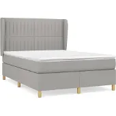 Syfax Cama box spring con colchón tela gris claro 140x190 cm
