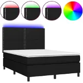 Syfax Cama box spring colchón y luces LED tela negro 140x200 cm