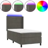 Syfax Cama box spring colchón y LED terciopelo gris oscuro 100x200 cm