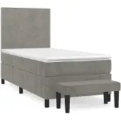 Syfax Cama box spring con colchón terciopelo gris claro 100x200 cm