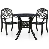 Syfax Mesa y sillas de bistró 3 piezas aluminio fundido negro
