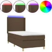 Syfax Cama box spring colchón y luces LED tela marrón oscuro 90x190cm