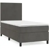 Syfax Cama box spring con colchón terciopelo gris oscuro 90x190 cm
