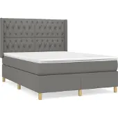 Syfax Cama box spring con colchón tela gris oscuro 140x190 cm