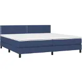 Syfax Cama box spring con colchón tela azul 200x200 cm
